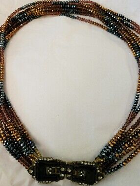 Multi-Strand Metallic Beaded Necklace in Bronze and Gunmetal